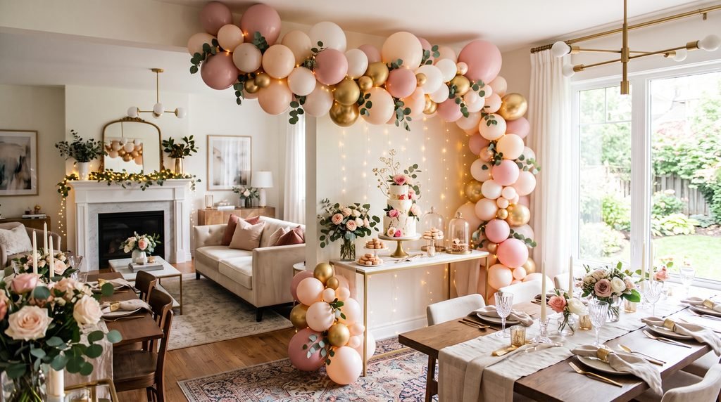 Stylish birthday celebration decor in a modern American home