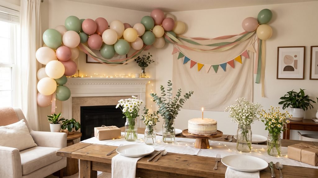 Budget-friendly DIY birthday decorations with balloons, flowers, and handmade decor
