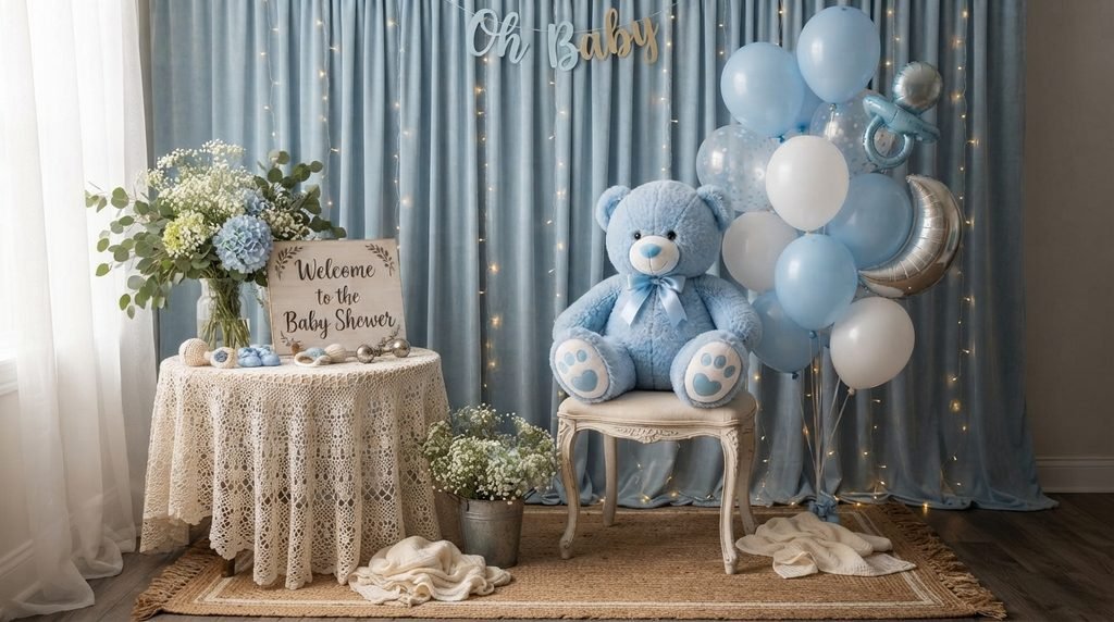 elegant baby shower teddy bear backdrop