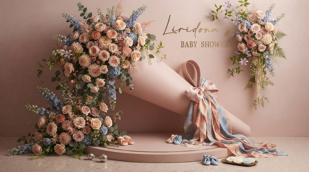 floral baby shower backdrop