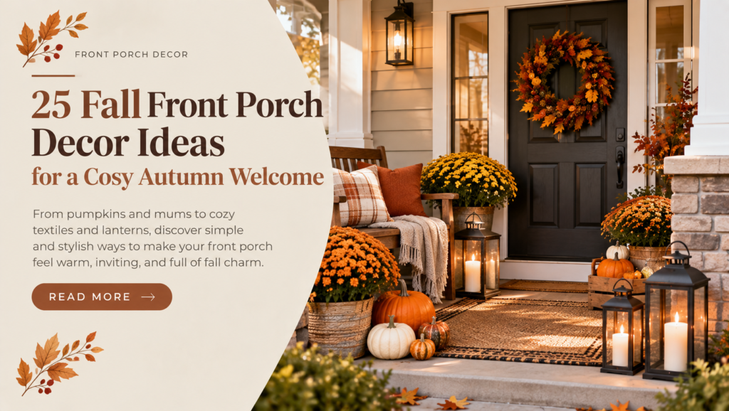 Fall front porch decor ideas with pumpkins and wreath