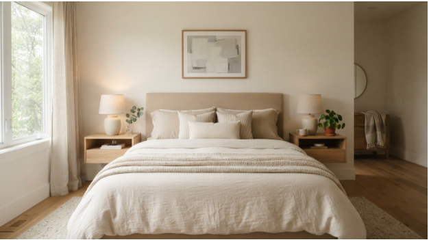 Aesthetic minimalist home decor with neutral colours and natural textures