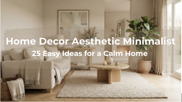 Aesthetic minimalist home decor with neutral colours and natural textures