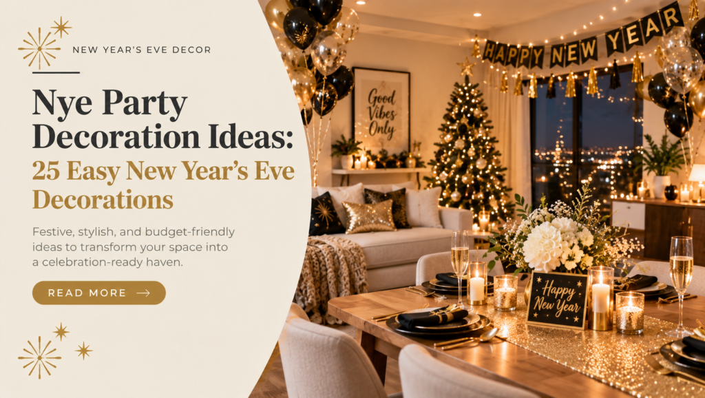 Nye party decoration ideas with balloons and gold