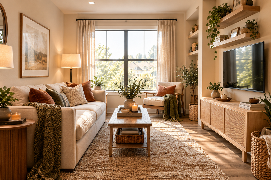 Modern small living room with compact furniture and open layout