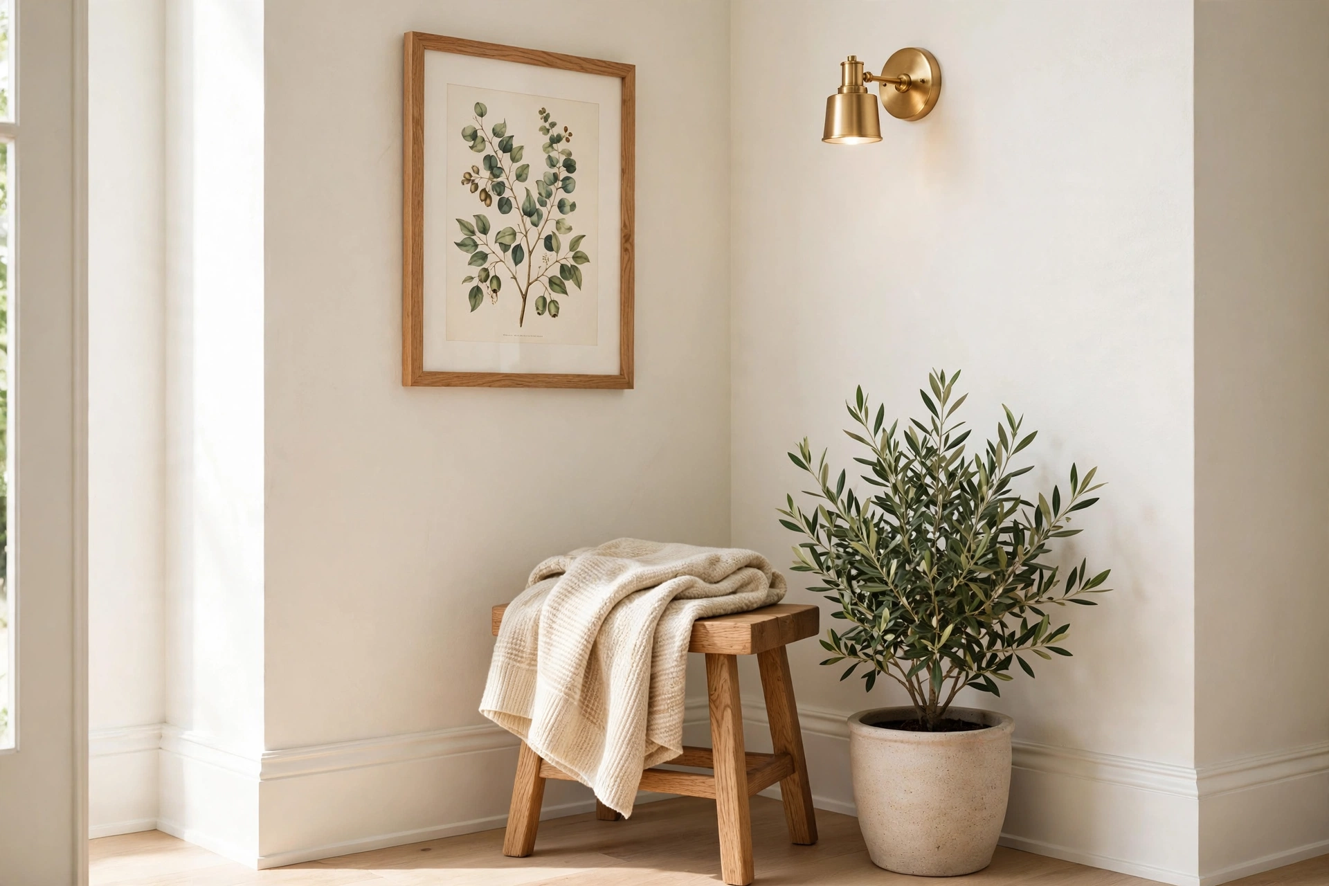 Small entryway corner styled with vertical storage and a plant