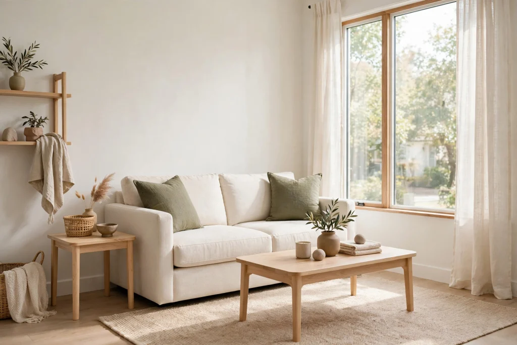 Light neutral colors in a small modern living room