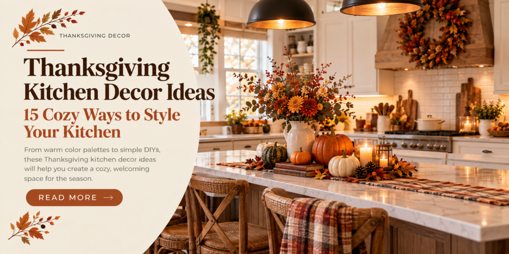 Cosy kitchen decorated for Thanksgiving with autumn accents